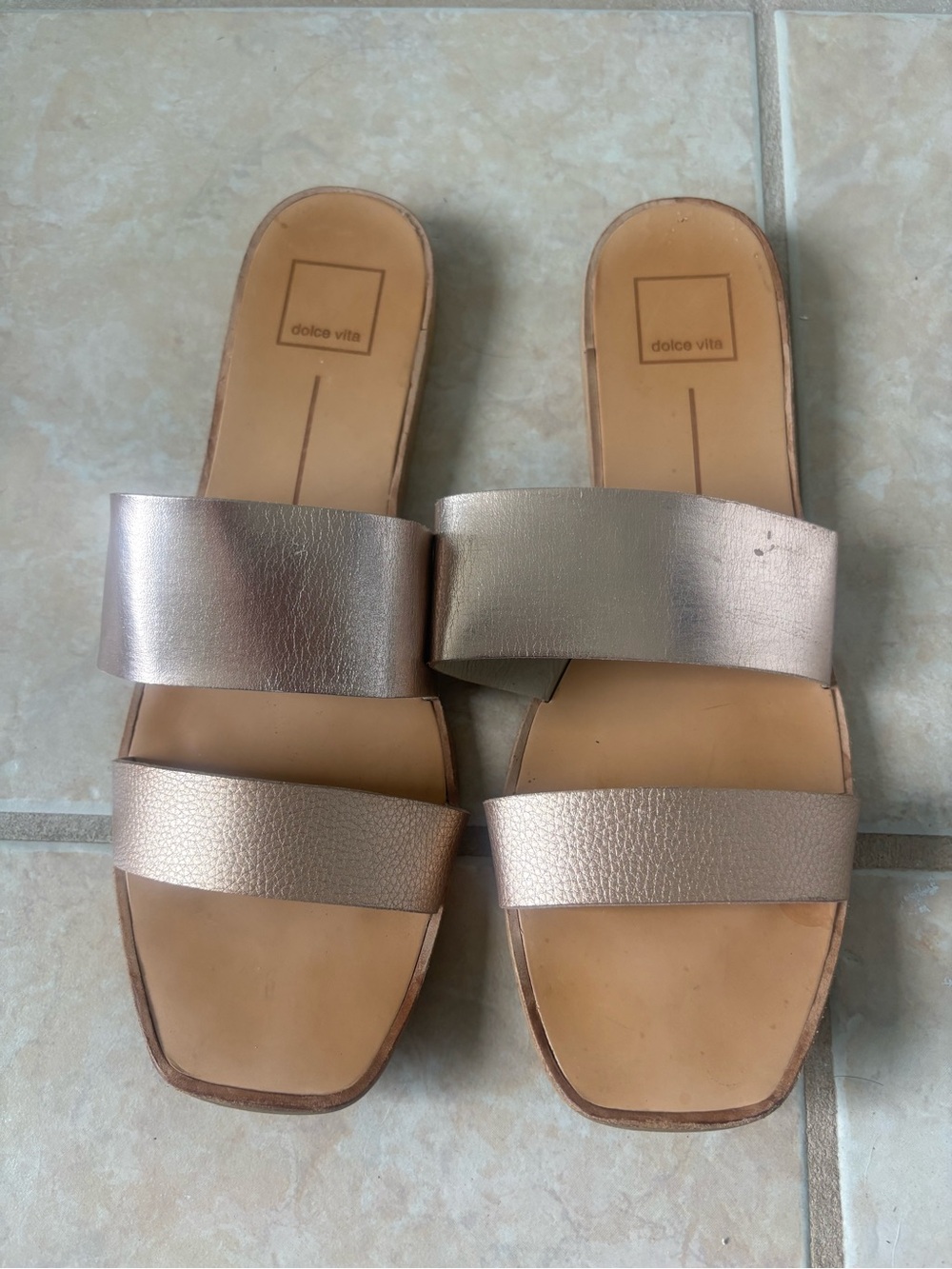 Dolce Vita Metallic Rose Gold Double-Strap sandals